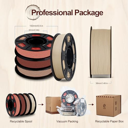 YOUSU 3D Printer Filament Bundle, Wood PLA Filament 1.75mm, Multicolor 3D Printer Filament, Add More Than 30% Real WoodFiber, Maple, Cherry, Mahogany, Bamboo,Fits for Most FDM 3D Printers,250g*4 Pack. - color: 7-wood Pla 250g*4