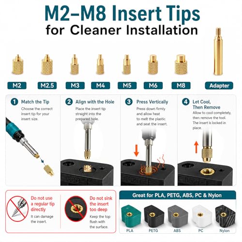 Heat Set Insert Tool with Safer Soldering Iron & 420PCS Threaded Inserts