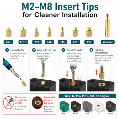Heat Set Insert Tool with Safer Soldering Iron & 420PCS Threaded Inserts