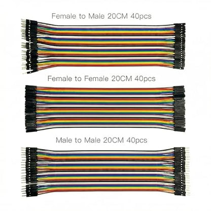 120PCS Real Pure Copper Breadboard Jumper Wires Conducts Electricity Well,Multicolored OFC Dupont Wire for Arduino ESP32 Raspberry Pi DIY Projects,All Copper Wires M-M/F-F/M-F,8 inches