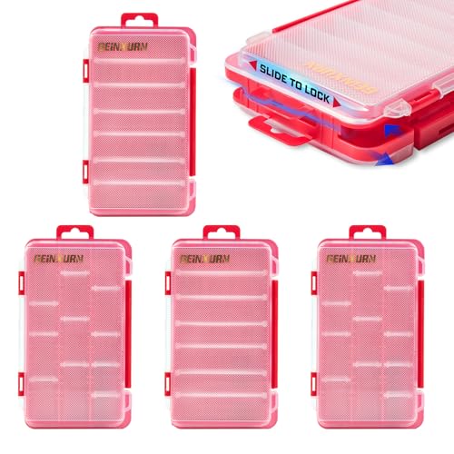 Geinxurn Small Flat Storage Parts Organizer, 4Pcs Red Portable Transparent Plastic Small Parts Tools Box with Removable Dividers, Screwdriver Bit Cases Storage(4 Pieces) - color: Red-04
