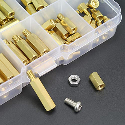 HELIFOUNER 140 Pieces M4 Male Female Hex Brass Spacer Standoff Screw Nut Assortment Kit - size: M4 Brass Standoff Kit