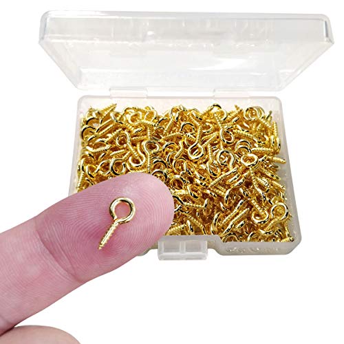 300PCS Small Screw Eye Pins, Eye pins Hooks,Mini Screw Eye Pin Peg - color: Gold