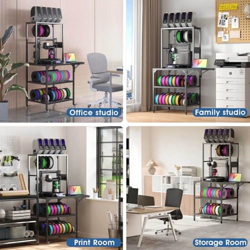 3D Printer Stand, Heavy Duty Large Printer Table Stand with Filament Storage Rack and T-Shaped Spools Holder Rack 3D Printer Table Workbench with Wheels Use for 3D Laser Printer Home Office