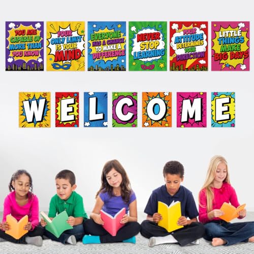 DUAIAI 13 Pieces Hero Affirmation Bulletin Board Posters Classroom Decor - color: Hero