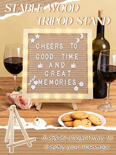 10"×10" Felt Letter Board with LED Lights & Stand for Halloween Party Decor - color: Camel