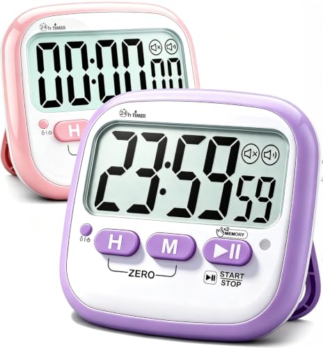 Antonki 2 Pack Classroom Timers for Kids Teachers, Magnetic Countdown Digital Kitchen Timer for Cooking, Study, Exercise, Games, Time Mangement - Loud/Silent Mode - Battery Included - color: Pink & Purple