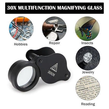 Rongon 30X 26MM Pocket Jewelers Loupe Folding Magnifying Glass (Black) - color: Black