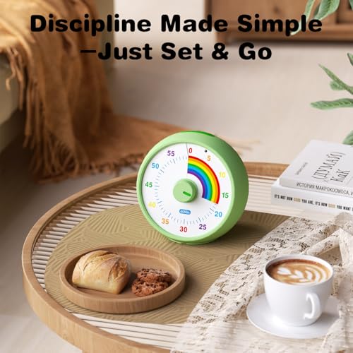 Visual Timer for Kids, 60-Minute Countdown Timer for Classroom Office Kitchen, Desk Timer Kids Time Management Tools with Silent Operation, Pomodoro Time Rainbow Pattern (Green) - color: Green