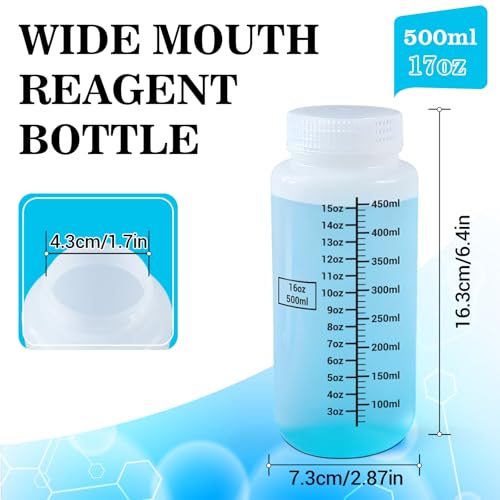 17oz Wide Mouth Plastic Bottles with Airtight Lids, Graduated Food Grade Leak Proof PP Containers Jars for Water Sample Lab Reagent Liquid Medicine Storage (Translucent, 3 Pack) - color: Translucent, size: 17oz(500ml)
