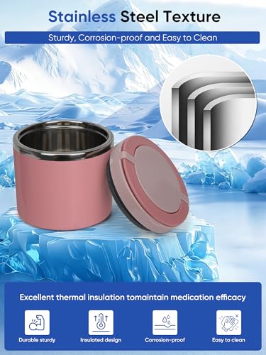 3ml Peptide Case for Fridge & Travel, 28-Slot Insulated Stainless Steel Jar - color: Pink