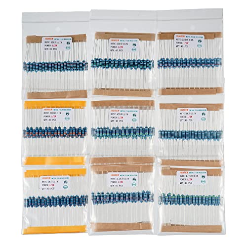 25 Values Single Resistor Kit with 1000 Pcs 1 Ohm-1M Ohm 1/2 W 1% Metal Film Resistors Assortment Kit for DIY Projects and Experiments