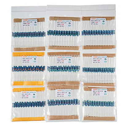25 Values Single Resistor Kit with 1000 Pcs 1 Ohm-1M Ohm 1/2 W 1% Metal Film Resistors Assortment Kit for DIY Projects and Experiments