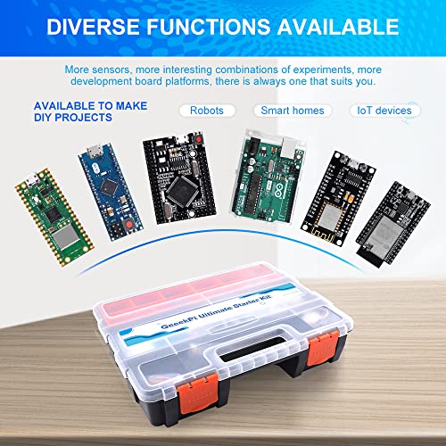 GeeekPi Ultimate Starter Kit,Compatible with Arduino UNO,Arduino Mega 2560,ESP32-WROVER,Raspberry Pi Pico W for RPi Beginners & Software Engineers,Multi MCU Dev Boards,sensors