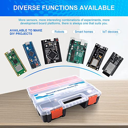 GeeekPi Ultimate Starter Kit,Compatible with Arduino UNO,Arduino Mega 2560,ESP32-WROVER,Raspberry Pi Pico W for RPi Beginners & Software Engineers,Multi MCU Dev Boards,sensors
