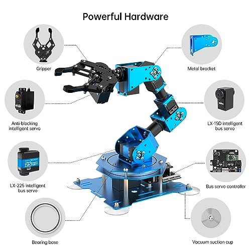 LewanSoul Robotic Arm for Arduino Coding Programming 6DOF STEM Educational Building Robot Arm Kits, 6 AXIS Full Metal Robotic Arm Wireless Controller/PC/App/Mouse Control (Assembled) - style: Assembled Hiwonder-xArm1S