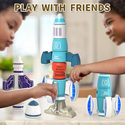 DIY Magnetic Robot Building Toy for Kids 3-5, 33 PCS STEM Stacking Playset with Storage Box, Rocket Robot Creative Kit, Kid Magnet Toys Gift for Years Old Boys & Girls (Christmas Birthday) - color: Rocket