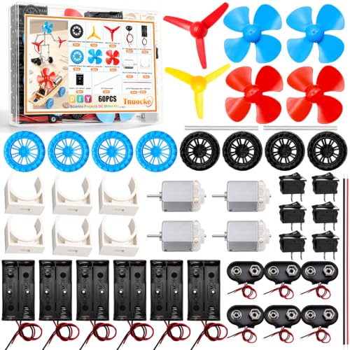 6 Set Electric DC Motor Kit, Electric Small Motor 3-12V 25000 RPM with 9V Battery Clip Connector, Shaft Propeller, 2 x AA Battery Holder, Plastic Wheels for DIY Science Projects
