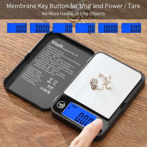 Vitafit 500g Digital Pocket Scale High Accuracy 0.01g, Gram Scale Blue LCD - size: 4.3 x 3.2in