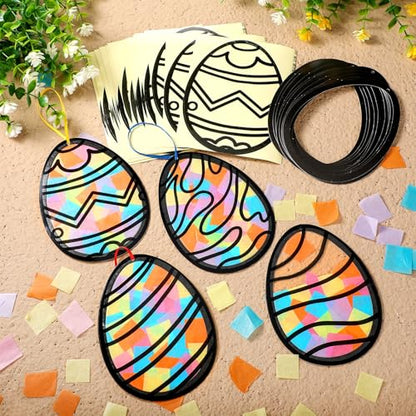 Eersida 32 Pcs Easter Eggs Ornament Suncatchers Craft Set Spring DIY Eggs - style: Eggs Style