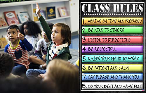 Class Rules Poster Laminated Size 14x19.5 in. Back To School Classroom Decorations Educational Posters Teacher Supplies for Preschool Kindergarten Elementary Virtual Learning Homeschool (14x20)