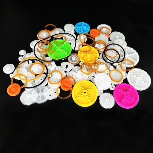 115PCS 0.5 Module Plastic Gear Set Belt Pulley with Rubber Band Single Gear Reduction Gear Spindle Gear Small Motor Gears for DC Motor RC Car Truck Robot Helicopter DIY Model Toy Parts (115)