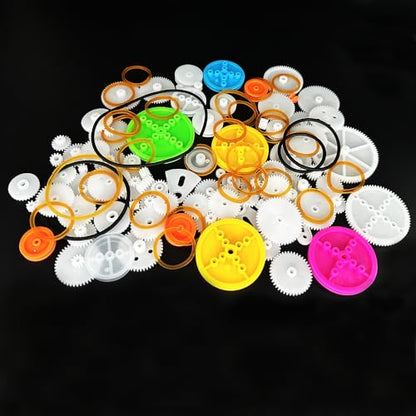 115PCS 0.5 Module Plastic Gear Set Belt Pulley with Rubber Band Single Gear Reduction Gear Spindle Gear Small Motor Gears for DC Motor RC Car Truck Robot Helicopter DIY Model Toy Parts (115)
