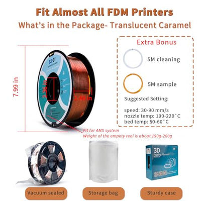 ZIRO Semi-Transparent PLA Filament,Fit Most FDM Printer, 1.75mm 1KG Caramel - color: Translucent-caramel