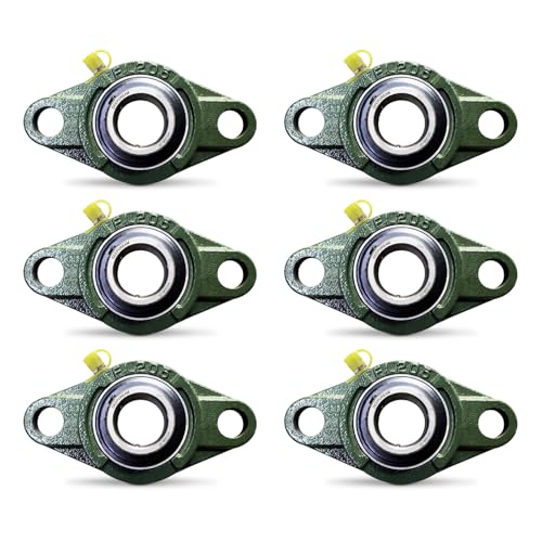 6 Pack UCFL206-20 Pillow Block Bearing – Flange 2 Bolt Mounted Pillow Block Bearings – Bearing Steel Bearings with 1-1/4" Bore - Self-aligning Bearings with Solid Cast Iron Base - size: UCFL206-20-6PCS