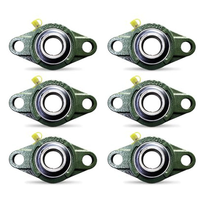 6 Pack UCFL206-20 Pillow Block Bearing – Flange 2 Bolt Mounted Pillow Block Bearings – Bearing Steel Bearings with 1-1/4" Bore - Self-aligning Bearings with Solid Cast Iron Base - size: UCFL206-20-6PCS