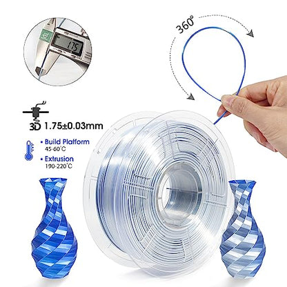 iSANMATE PLA 3D Printer Filament, PLA Filament 1.75mm Dual Color Silk PLA, Silk Blue Silver 3D Printing Filament,1 kg Spool - color: Blue + Silver, size: Silk PLA