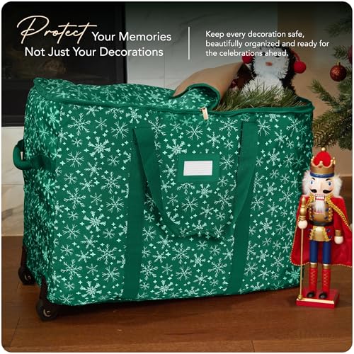 Covermates Rolling Treasurekeeper Storage Bag, 25.5" W x 13" D x 12.5" H - color: Green Snowflake Polyester, size: 25.5W x 13D x 12.5H - With Wheels