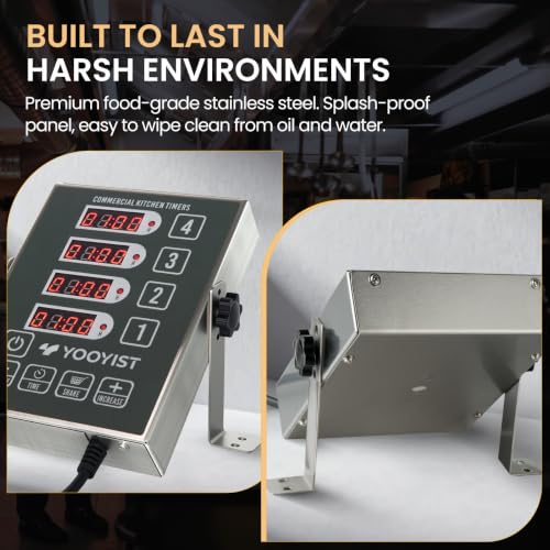 4 Channel Commercial Kitchen Timer Digital Stainless Steel Timer - color: Gray