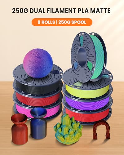 TECBEARS Matte PLA Dual Colors, 2kg Bundle, E2501, 0.25kg/Spool, 8 Packs - color: 0.25kg*8 Black, Blue-red, Yellow-red, Yellow-cyan, Purple-green, Black-blue, Black-red, Orange-red