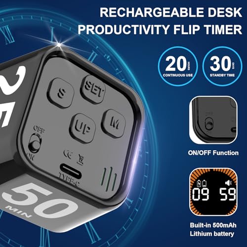 Rotating Cube Visual Countdown Timer 5, 25, 10, 50 Min Preset+Custom Mode - color: Black