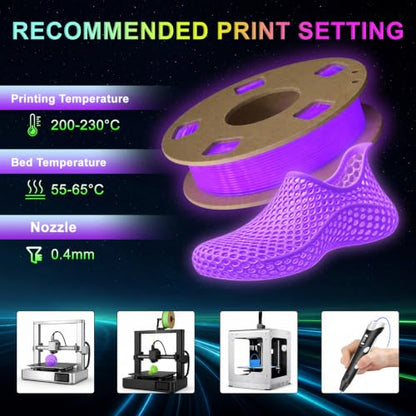 Glow in the Dark TPU 95A 3D Printer Filament Bundle - 1.75mm Soft Flexible TPU 3D Filament, Accuracy +/- 0.03mm, Luminous Filament for Halloween, Fit Most 3D Printers - 4 Spools 250g Each - color: Green/Blue/Yellow/Purple