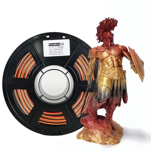 PLA Filament 1.75mm, Red Gold Black Multicolor 3D Printer Filament, Tri Color PLA Filament with Clear Color Sections, Shiny Decorative PLA for FDM 3D Printing - color: Pla_gold_black