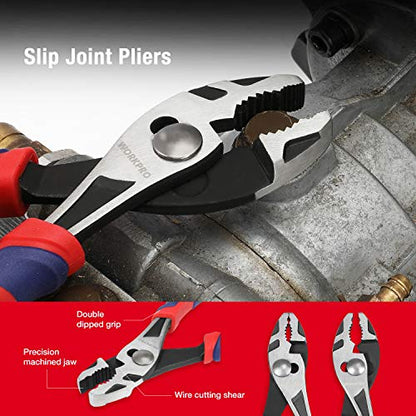 WORKPRO Pliers Set, Premium Cr-V Construction, Includes 6 Inch Slip Joint, Long Nose, Diagonal Cutting, 8 Inch Groove Joint, 7 Inch Linesman and Storage Pouch, for Basic Repair (Pack of 2) - size: 5-piece (Pack of 2)