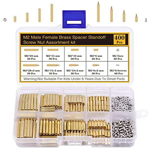 400Pcs M2 Motherboard Standoffs&Screws&Nuts Kit, Hex Male-Female Brass Spacer Standoffs, Laptop Screws for DIY Computer Build, Electronic Projects, Raspberry Pi, Circuit Board etc. - size: M2