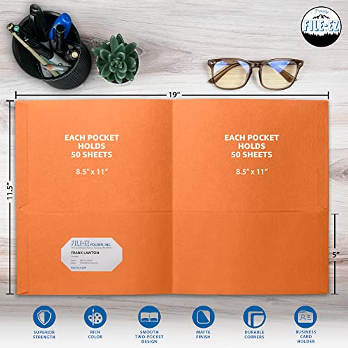 FILE-EZ Two-Pocket Folders, Orange, 25-Pack, Textured Paper, Letter Size (EZ-32565) - color: Orange, size: 25 Folders