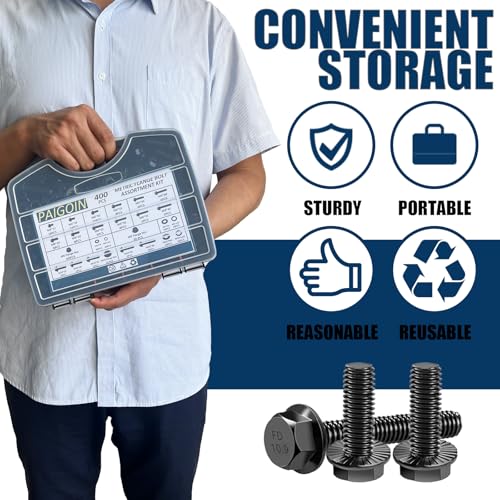 400PCS Metric Flange Bolt Assortment, 10.9 Black Zinc - color: Black KIT -400PCS