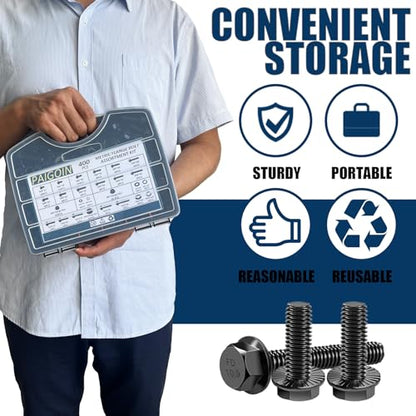 400PCS Metric Flange Bolt Assortment, 10.9 Black Zinc - color: Black KIT -400PCS