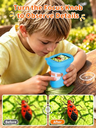 1000X Handheld Digital Microscope for Kids, 2.4" IPS Screen STEM Toys - color: Blue