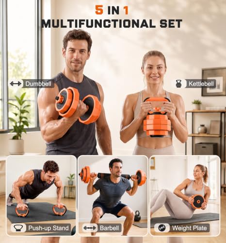 Adjustable Dumbbell Set with Barbell Connector, 5-in-1 Home Gym Free Weights for Full-Body Strength Training, Space-Saving Design for Apartments and Garage Gyms - size: 65LBS