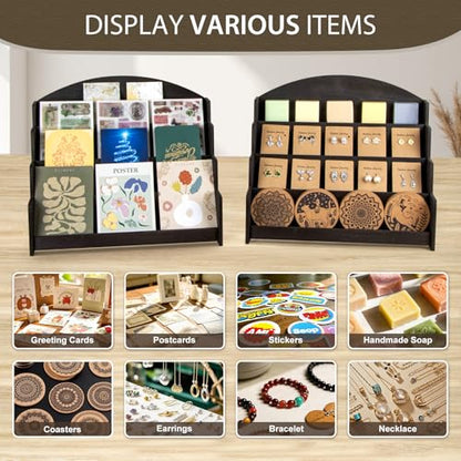 PUERSI Greeting Card Display Stand Holder - 4-Tier Wooden Organizer Rack - color: Black