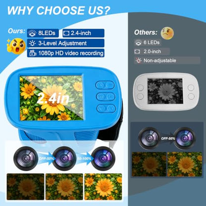 Kids Microscope,1000X HD Digital Handheld Mini Microscope 2.4" IPS Screen - color: Blue