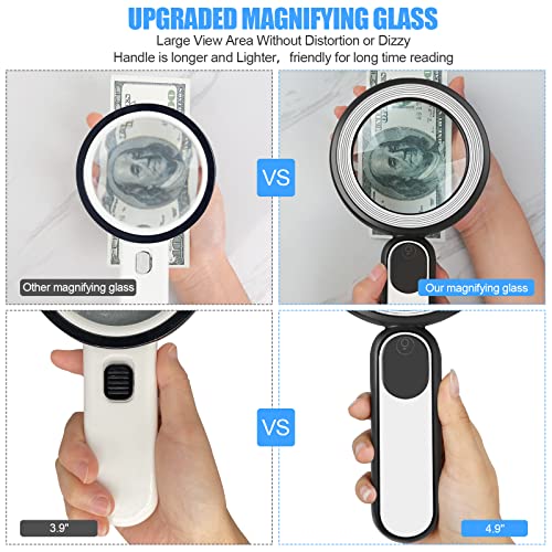 Rechargeable Magnifying Glass with Light, 30X 4.7IN Handheld Large Lightweight Lighted Magnify Len 21 LED 3 Modes Illuminated Book Magnifier forSenior,Reading,Inspection,Coin,JewelryChristmasGift - color: Black+white