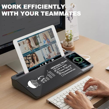 Small Glass Desktop Whiteboard Dry-Erase-Board - Computer Keyboard Stand with Wireless Charger White Board Surface Pad with Drawer, Desk Organizers with Accessories for Office, Home, School Supplies - color: Wireless Charging - Black ＆ Grey