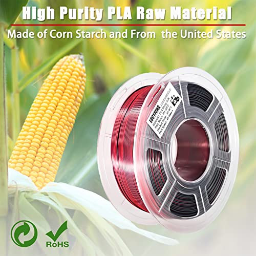 PLA Filament 1.75mm, Silk PLA 3D Printer Filament, High Speed Printing Dual Color Filament Black Red 2 in 1 Coextrusion 1.75 PLA Filament +/-0.02mm, 1kg/2.2lb - color: Dual-color Black Red