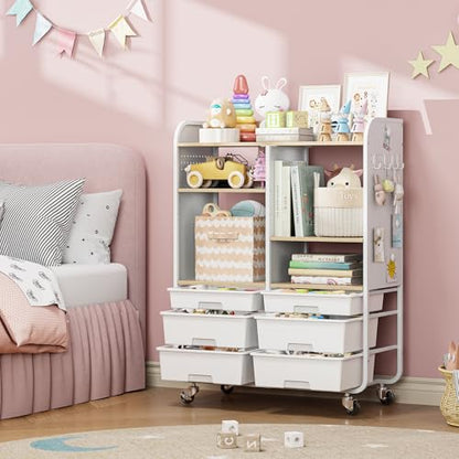 APEXCHASER 6 Drawers Rolling Storage Cabinet with Wood Top& Pegboards White - color: White